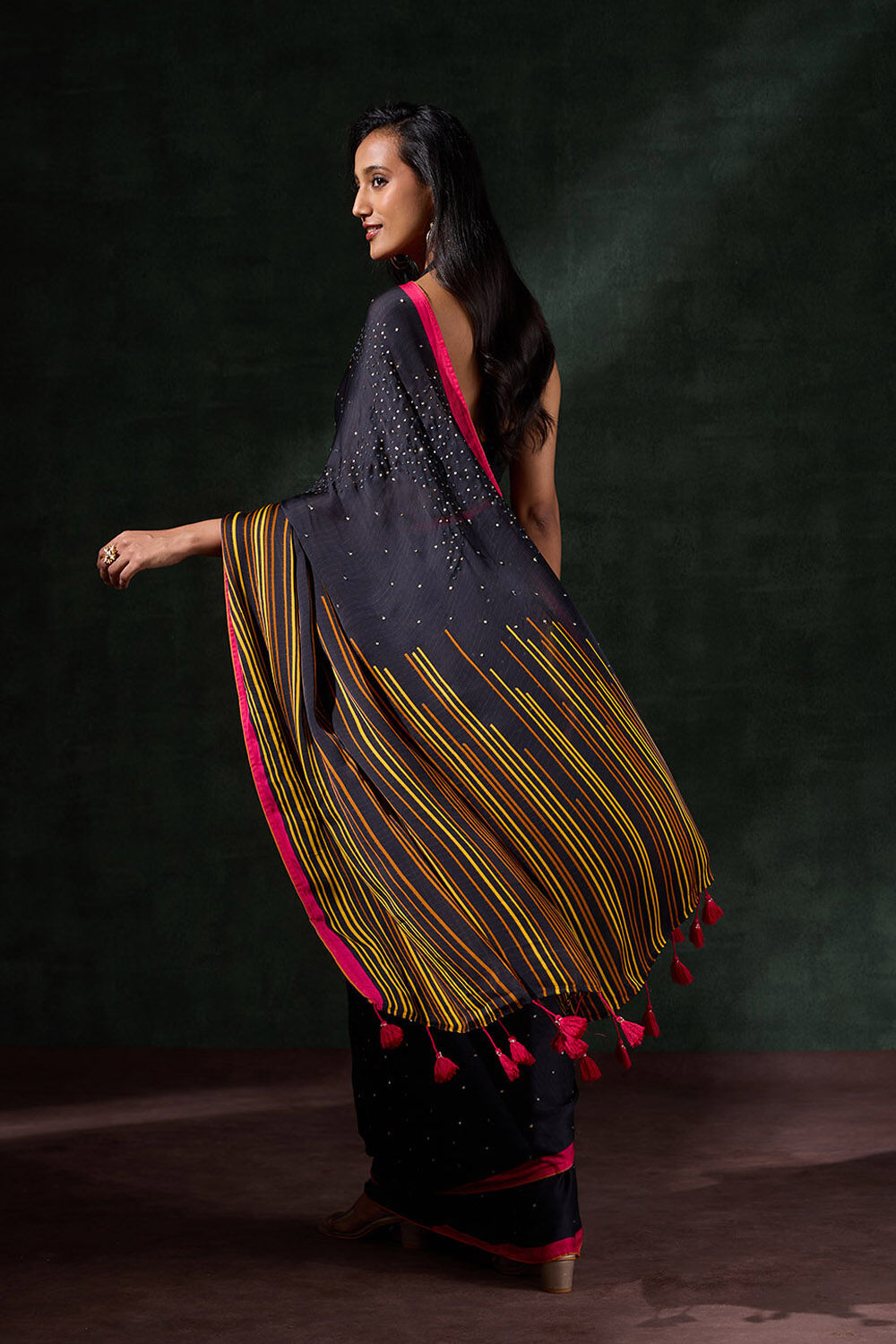 Black Printed Viscose Georgette Saree image number null