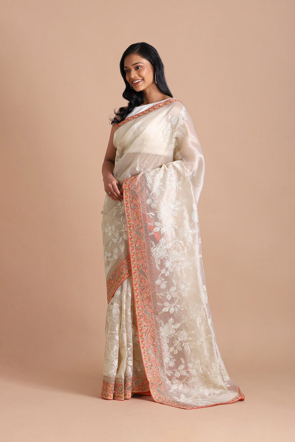 Beige Embroidered Saree image number null