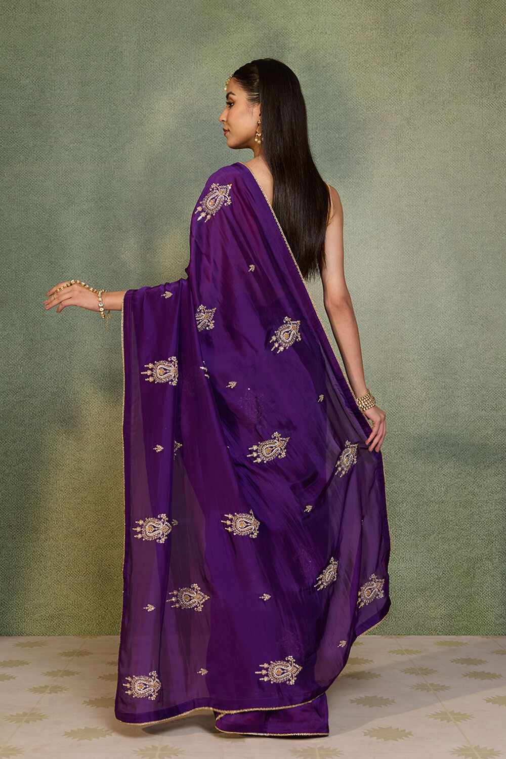 Dark Violet Embroidered Pure Viscose Saree image number null