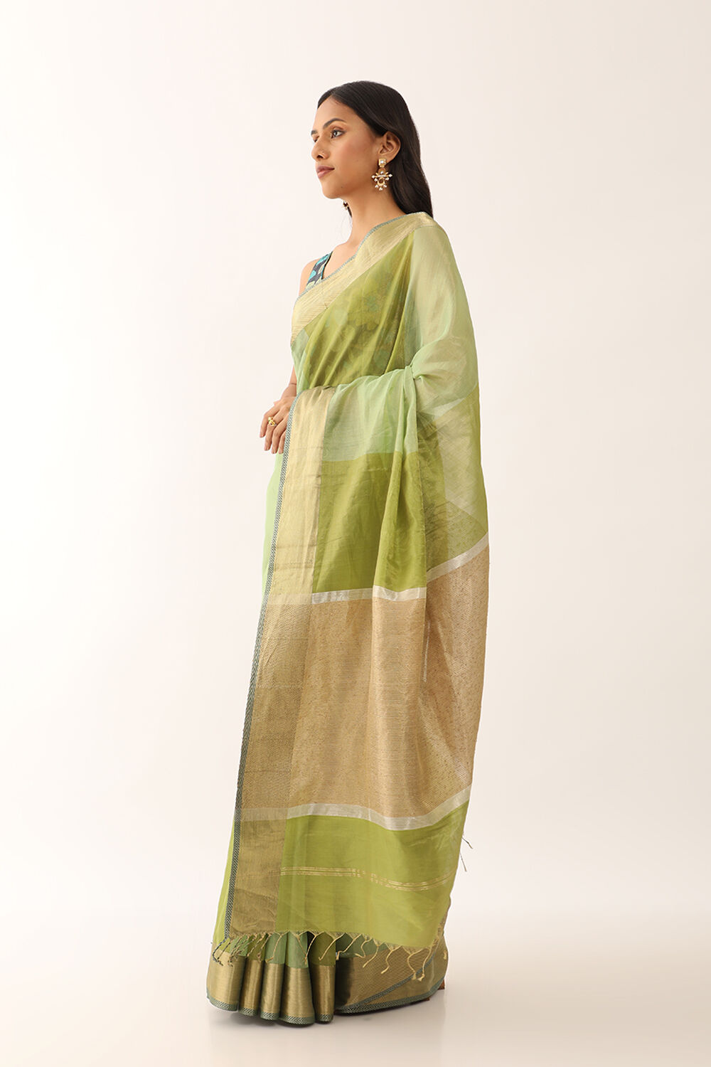 Light Green Woven Pure Tissue Cotton Maheswari Saree image number null
