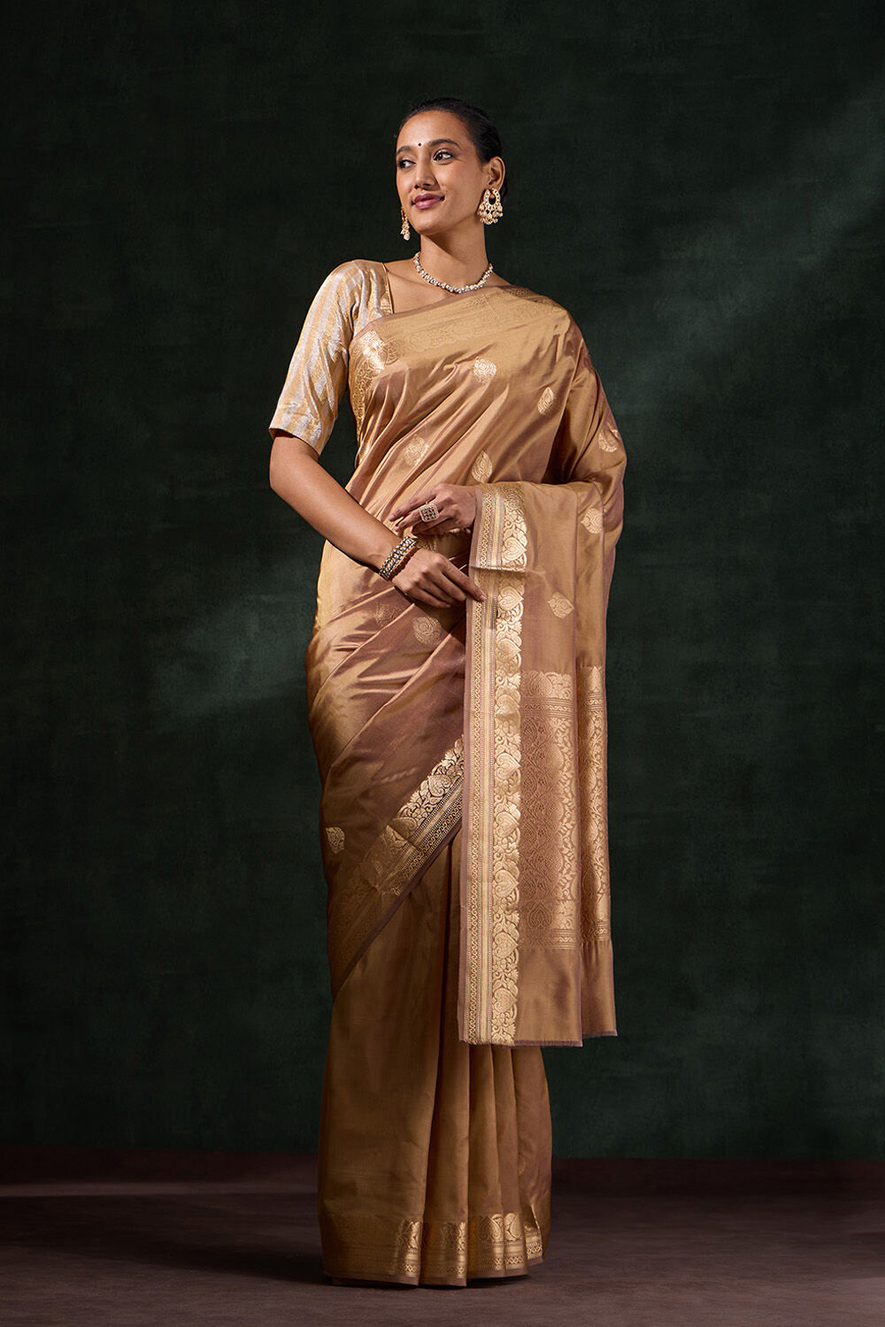 Brown Silk Viscose Kadwa Saree image number null