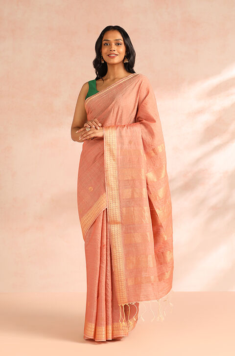 Pink Woven Pure Tussar Silk Saree