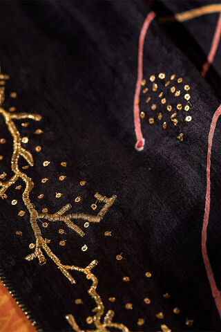Black Hand Painted Silk Saree thumbnail image number null