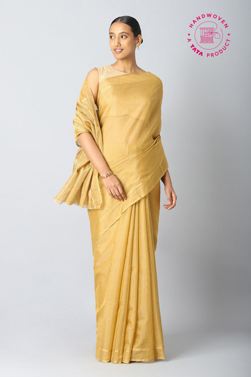Gold Pure Cotton Tissue Chanderi Saree image number null