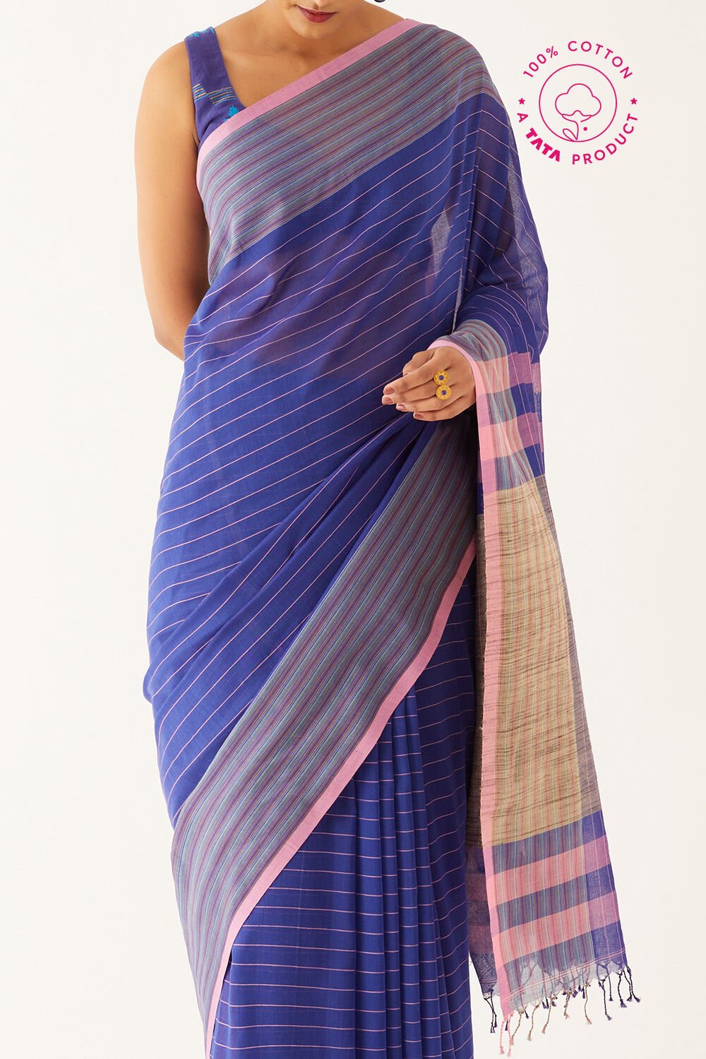 Blue Pure Cotton Bengal Saree image number null