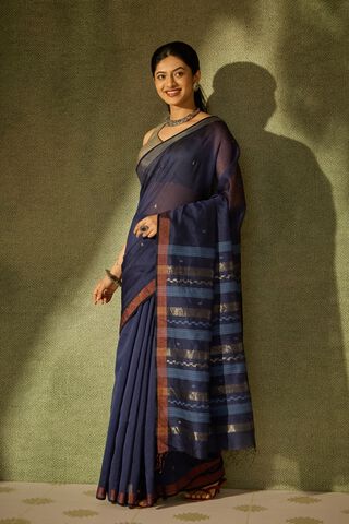 Dark Blue Bengal Pure Silk Cotton Jamdani Saree thumbnail image number null