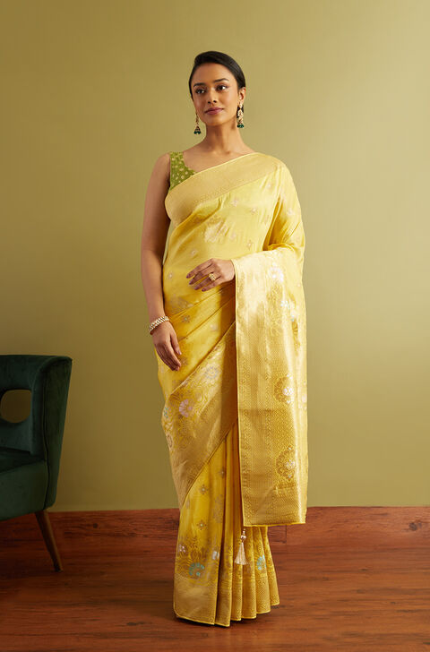 Yellow Woven Viscose Luxe Saree