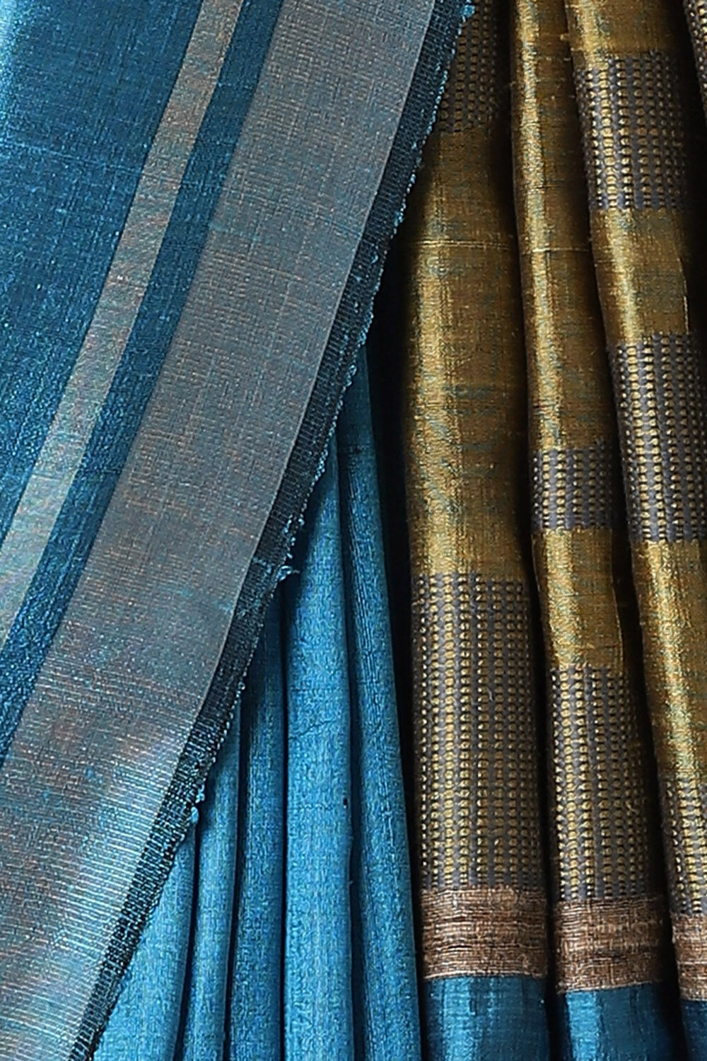 Dark Blue Pure Tussar Silk Bhagalpuri Saree image number null