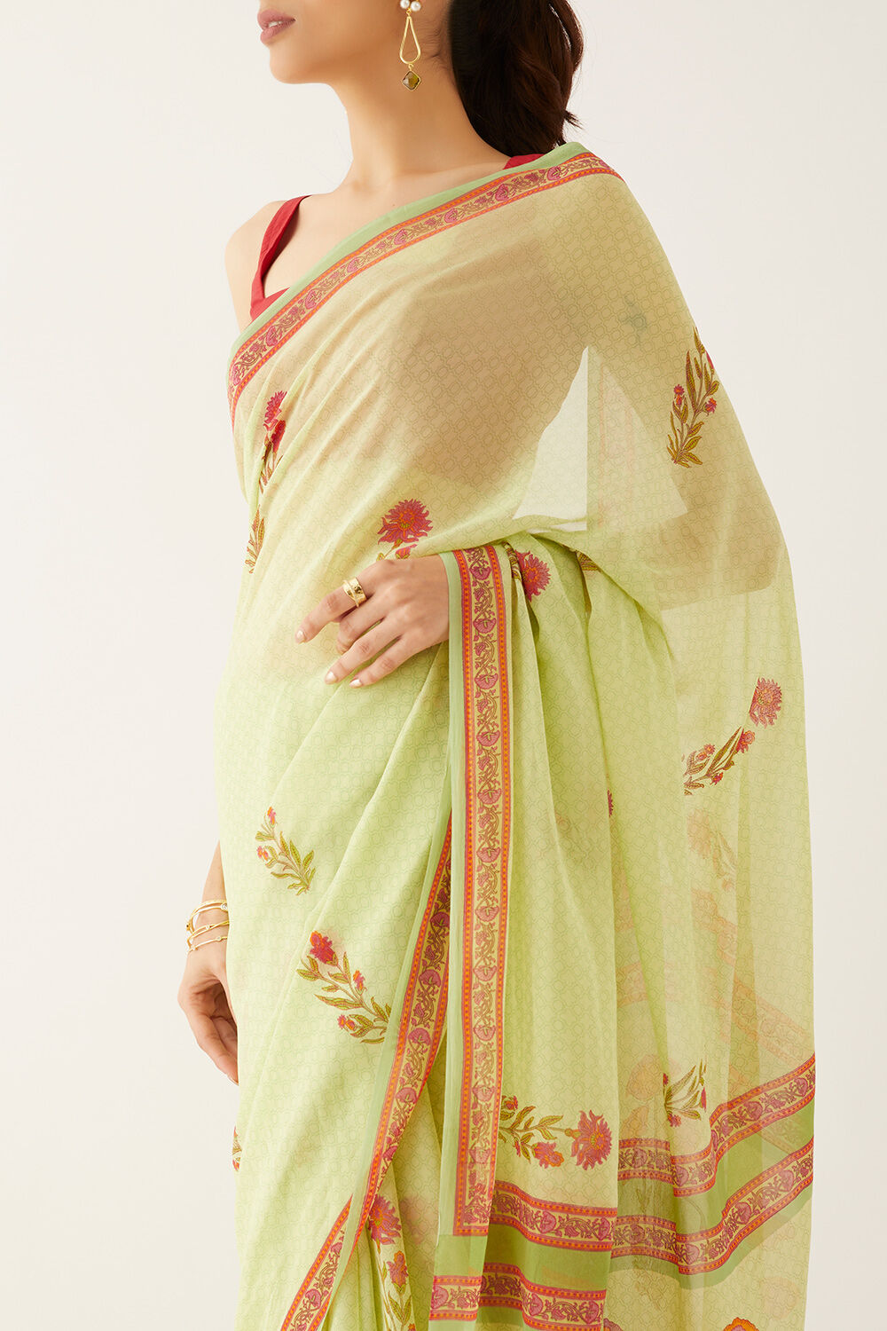Light Green Viscose Georgette Printed Saree image number null