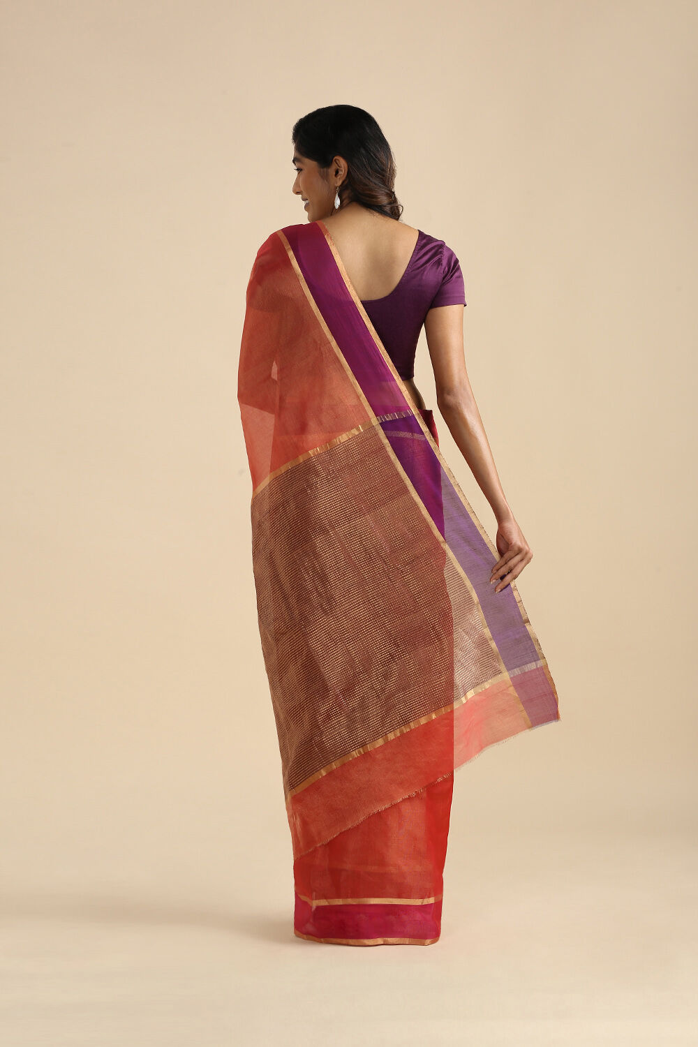 Light Red Pure Cotton Tissue Chanderi Saree image number null