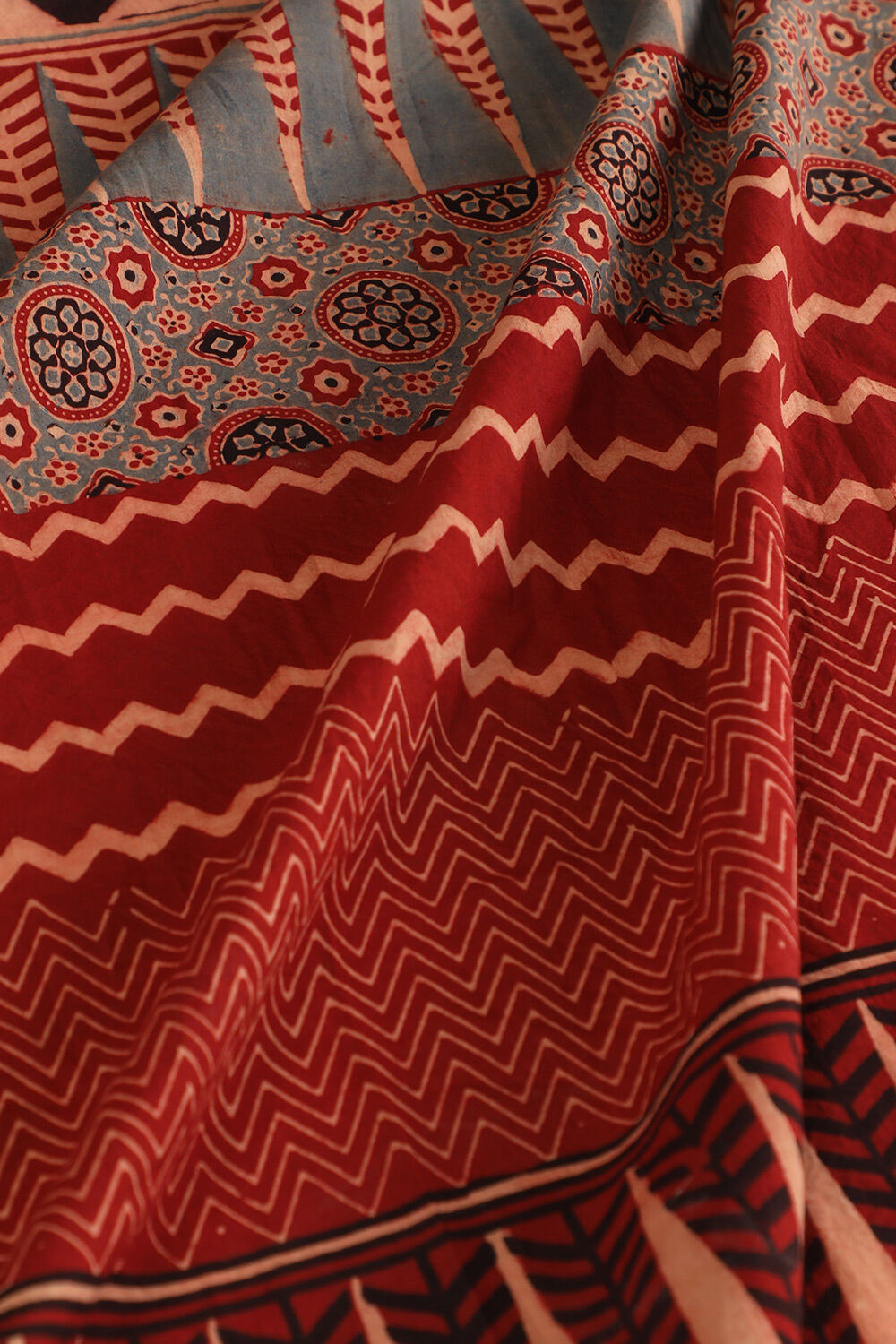 Red Gujarat Block Printed Pure Cotton Saree image number null