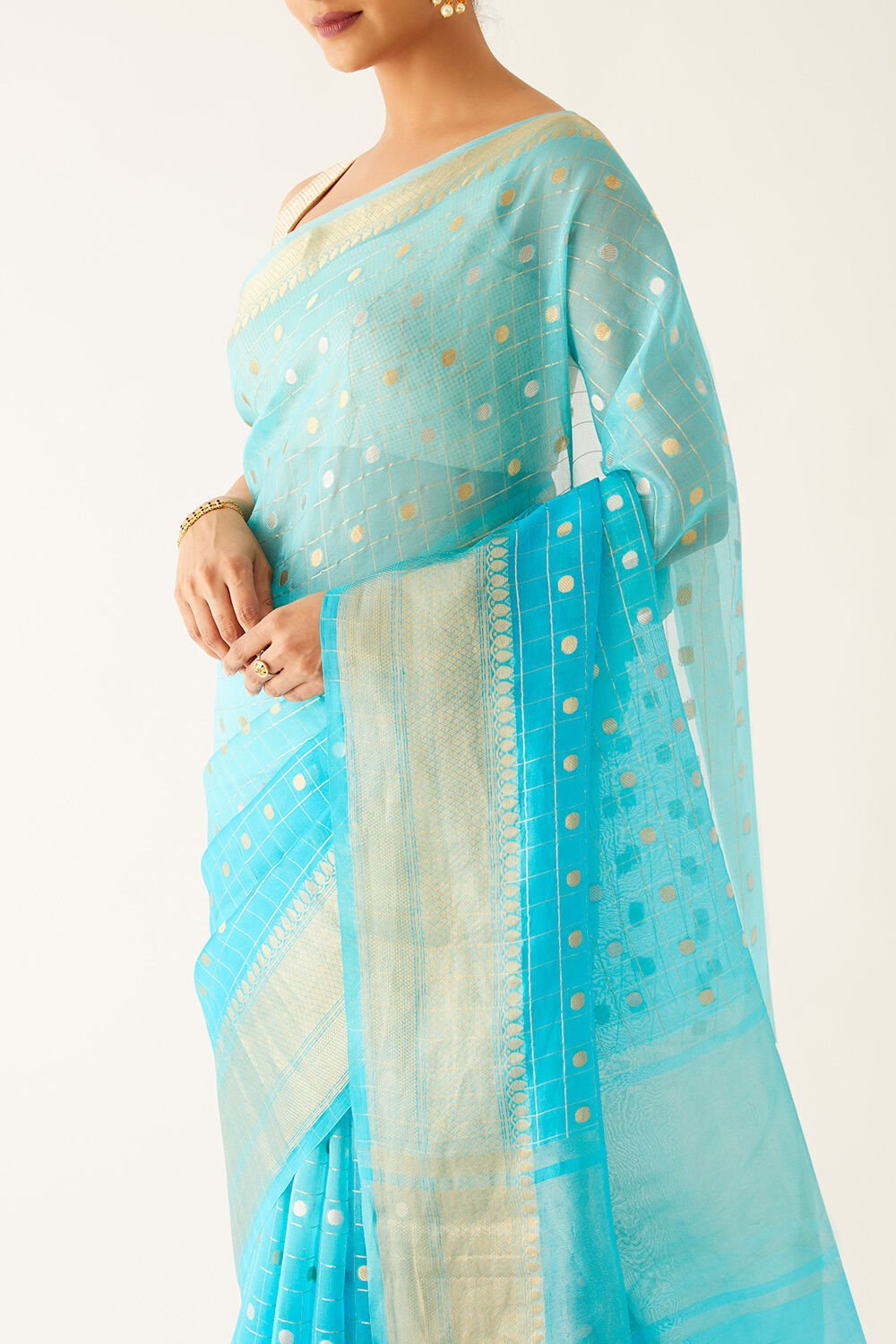 Light Blue Pure Organza Banarasi Saree image number null