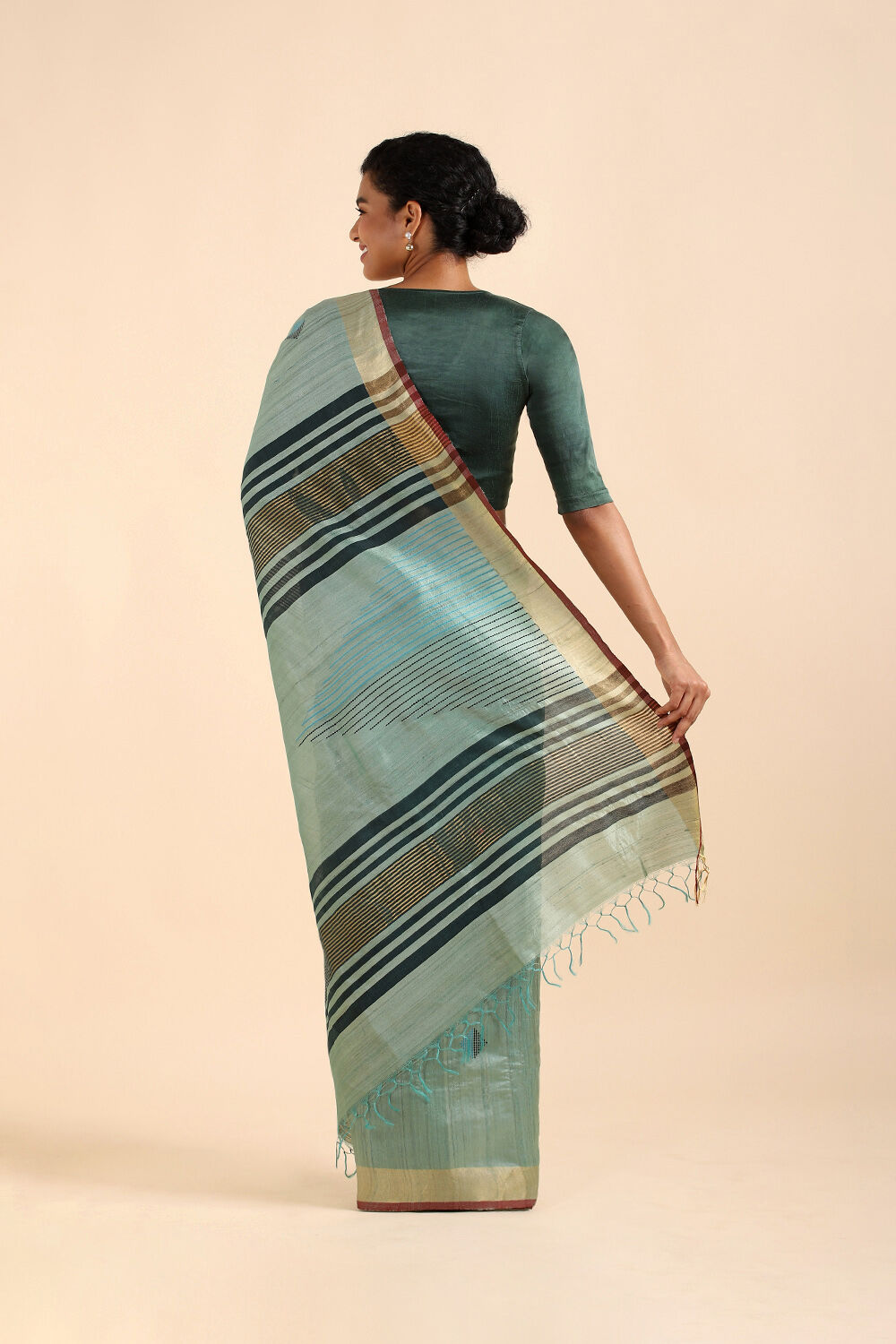 Light Pure Green Tussar Bhagalpuri Saree image number null