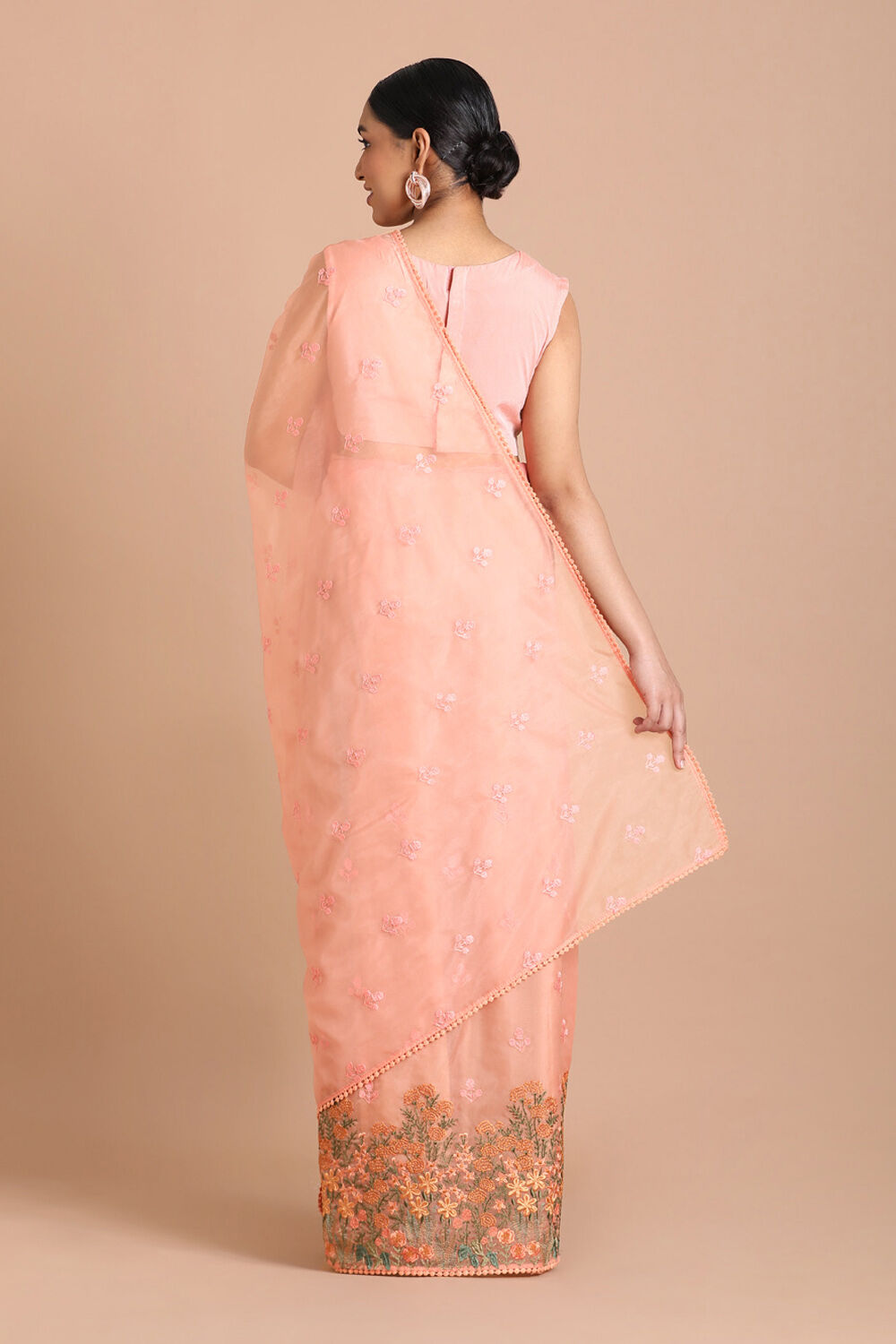 Light Pure Orange Embroidered Saree image number null