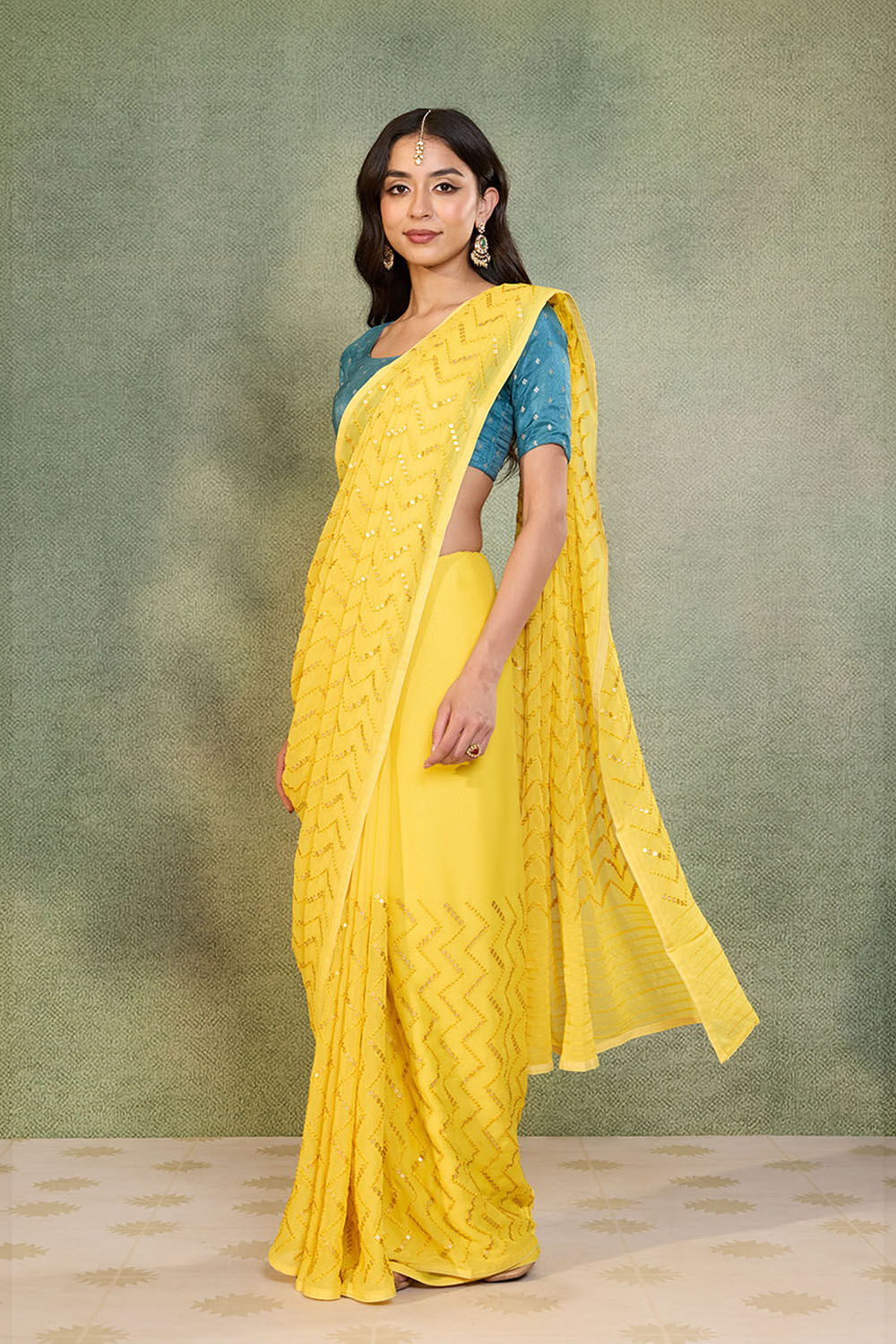Yellow Viscose Georgette Embroidered Saree image number null