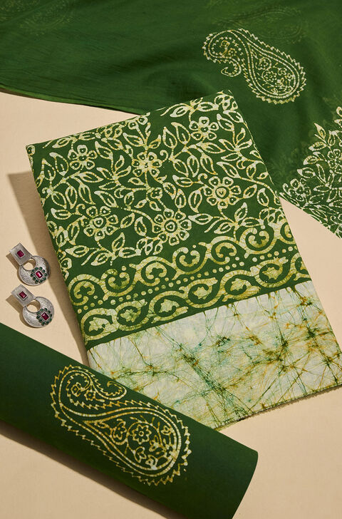 Dark Green Batik Pure Cotton Unstitched Suit Set