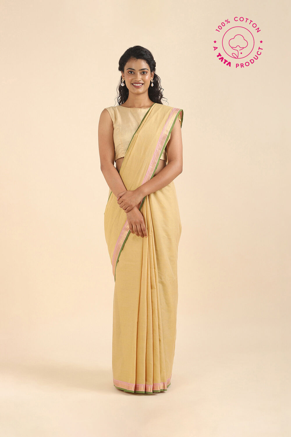 Beige Pure Cotton South Saree image number null