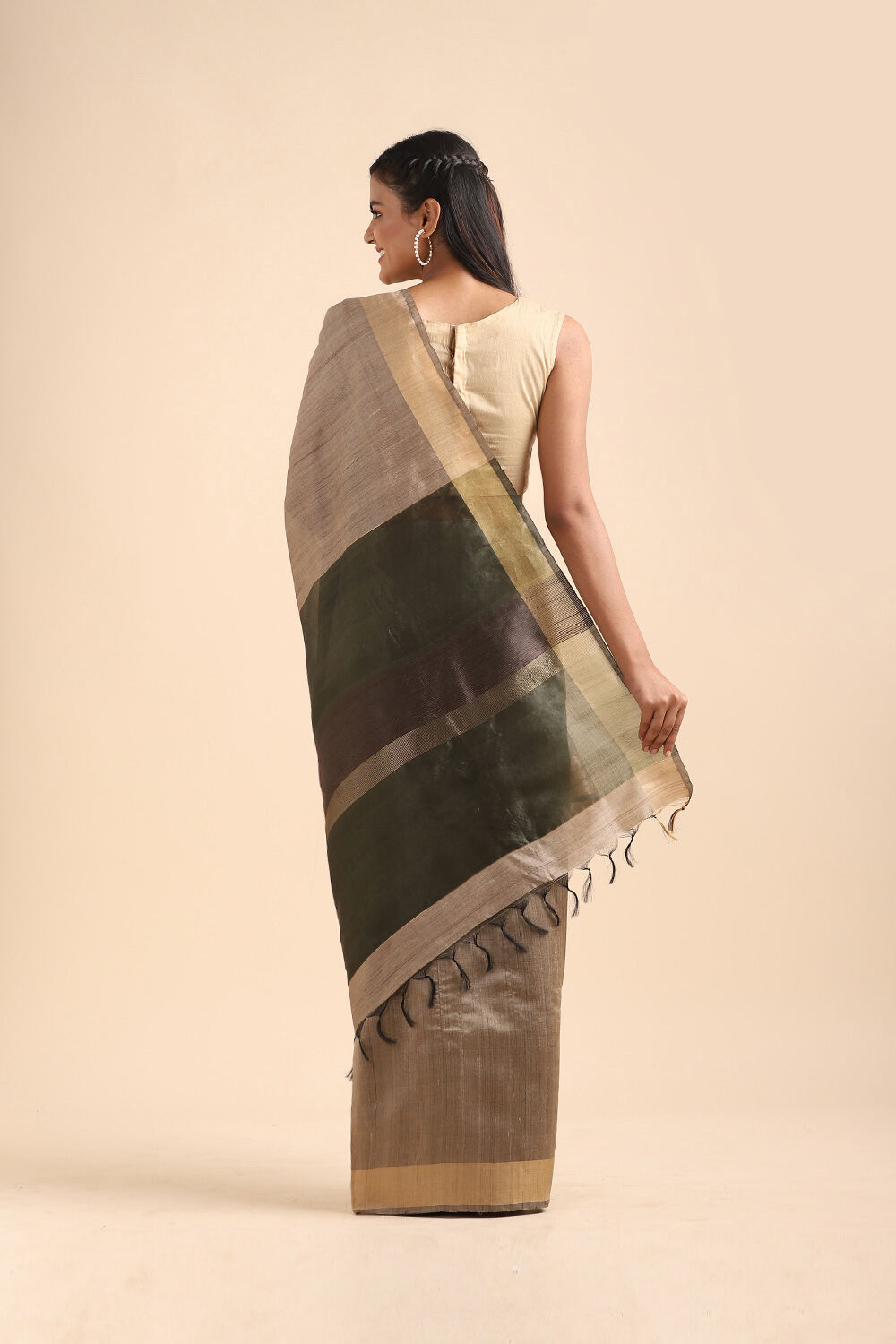 Beige Pure Tussar Silk Bhagalpuri Saree image number null