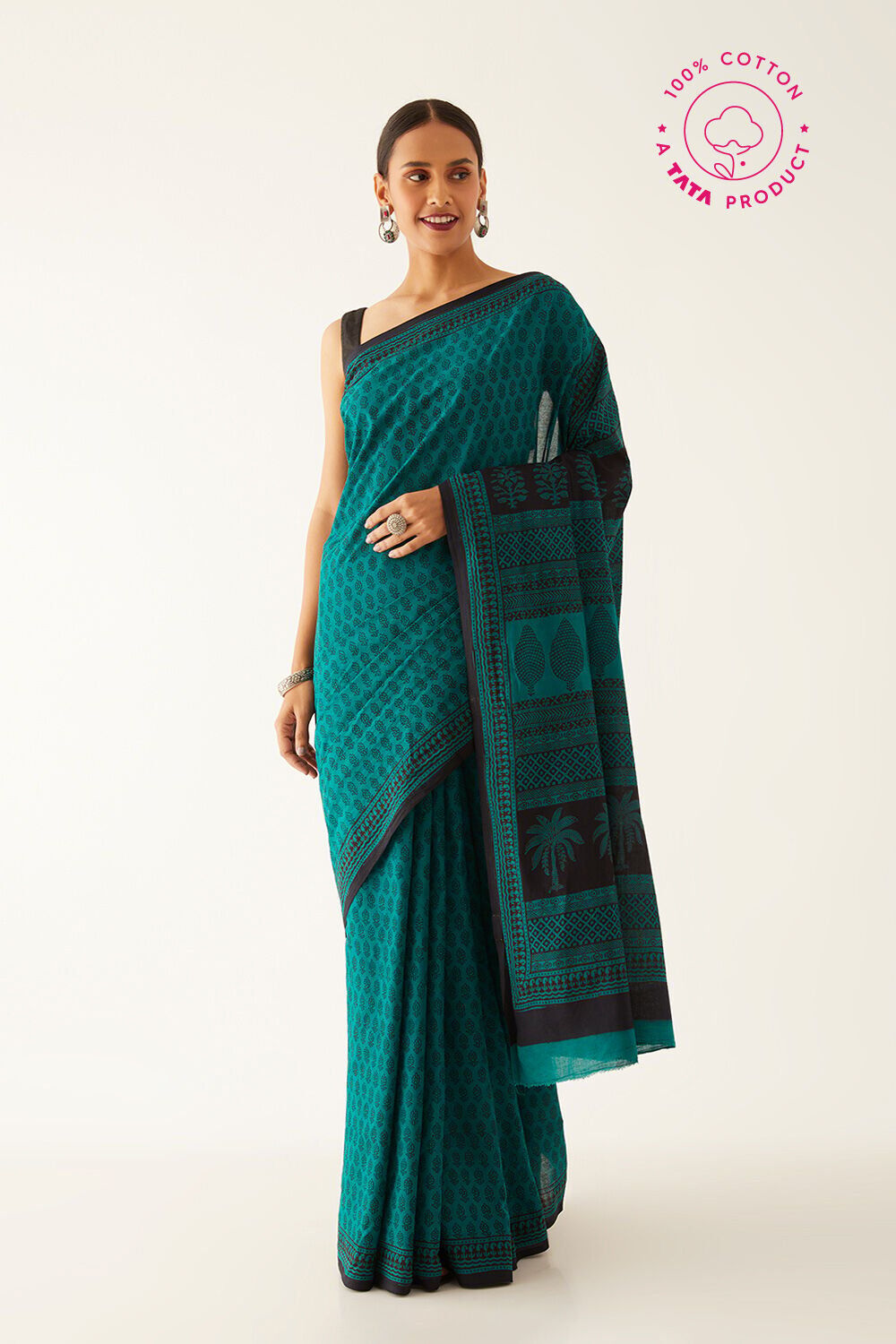 Green Pure Cotton Bagh Printed Saree image number null