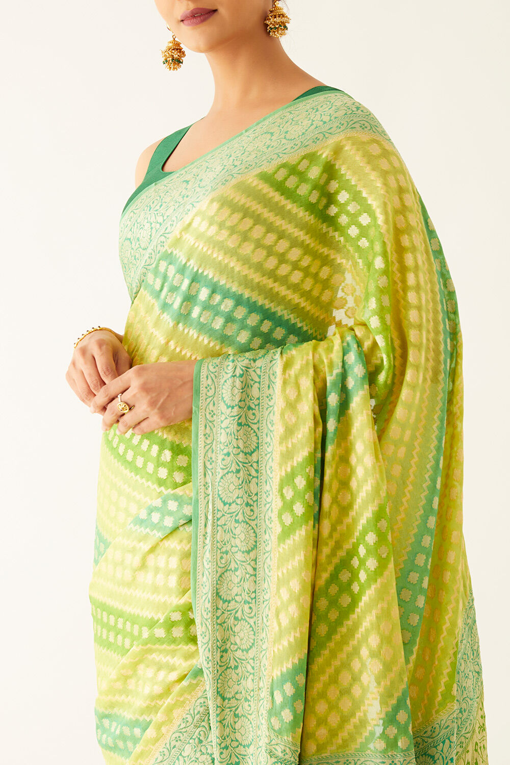 Green Pure Georgette Banarasi Brocade Saree image number null