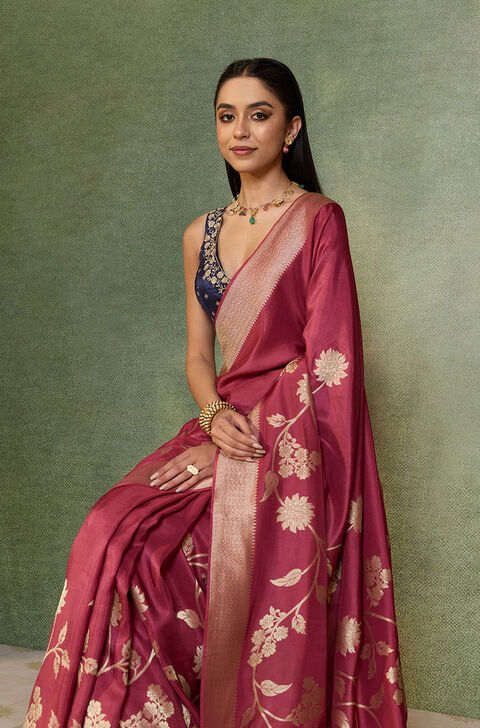 Dark Pink Woven Design Pure Viscose Saree