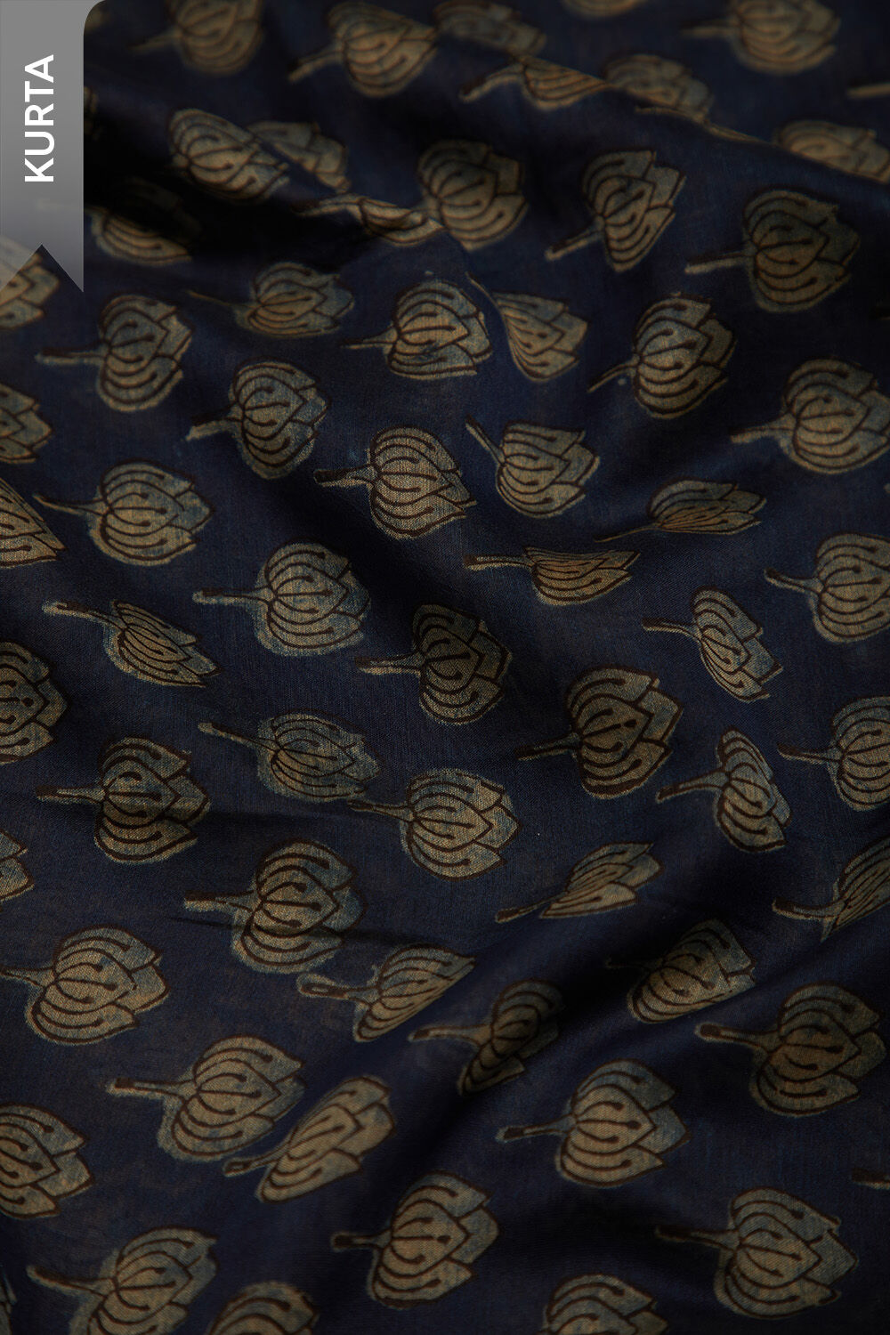 Dark Blue Block Printed Pure Silk Cotton Unstitched Suit Set image number null
