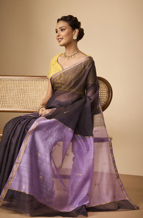 Dark Violet Woven Pure Silk Cotton Chanderi Saree