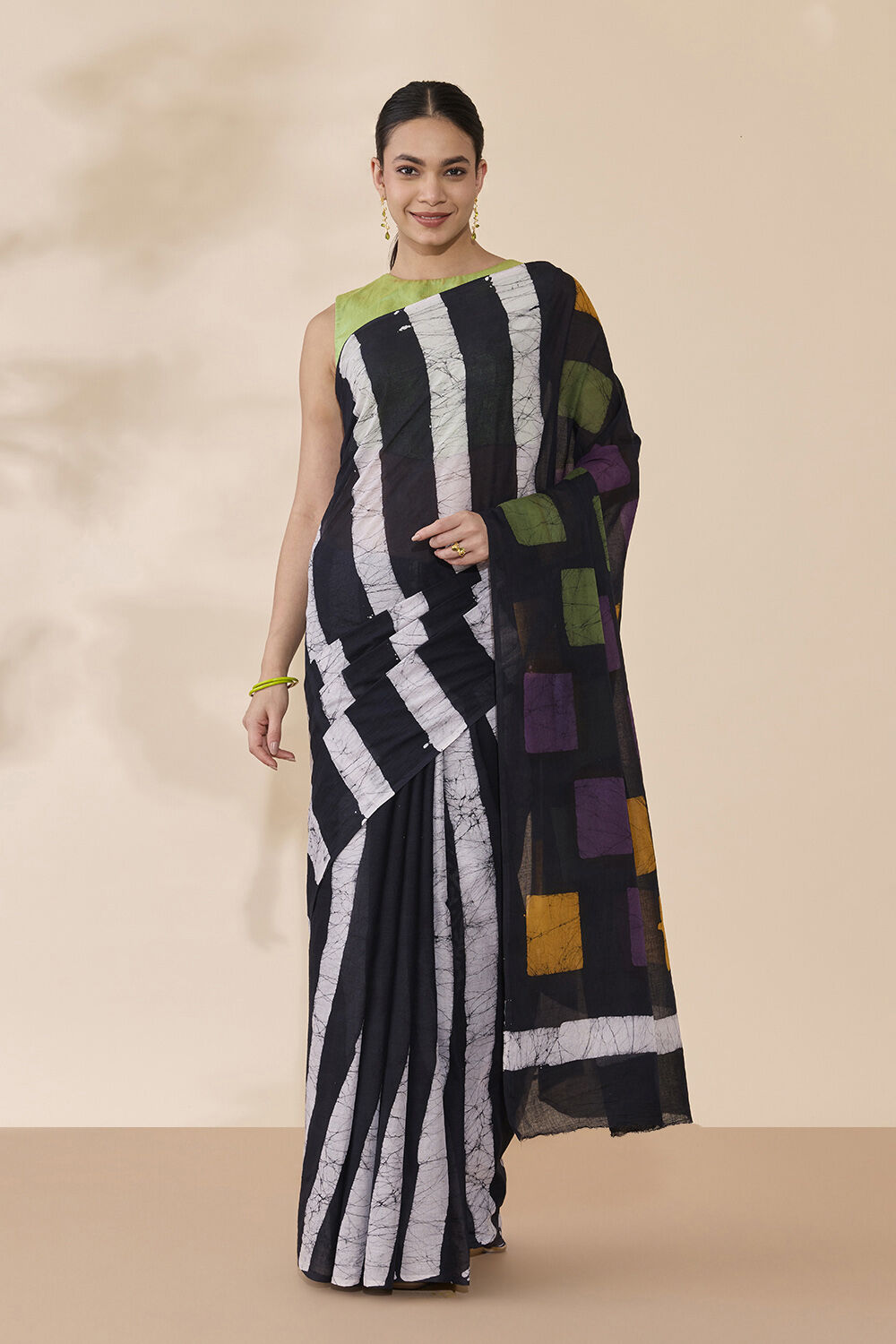 Black Ujjain Pure Cotton Batik Saree image number null