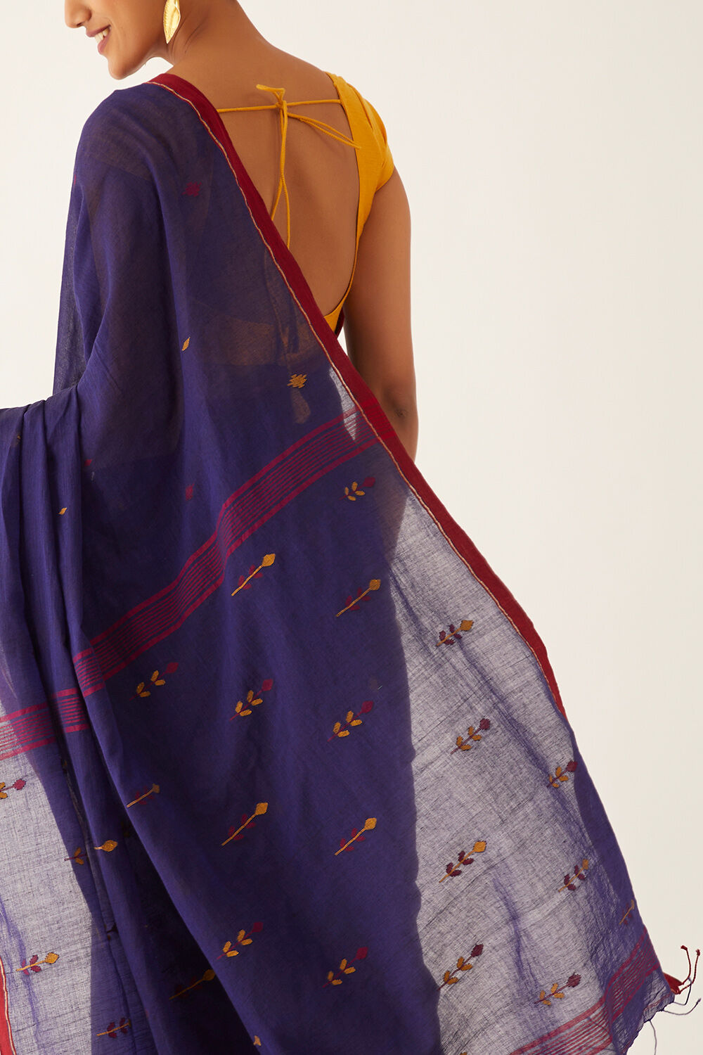 Blue Pure Cotton Jamdani Bengali Saree image number null