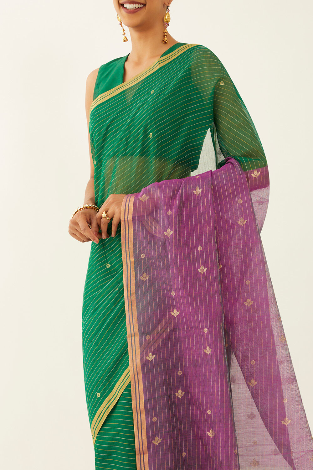 Green Pure Silk Cotton Chanderi Saree image number null