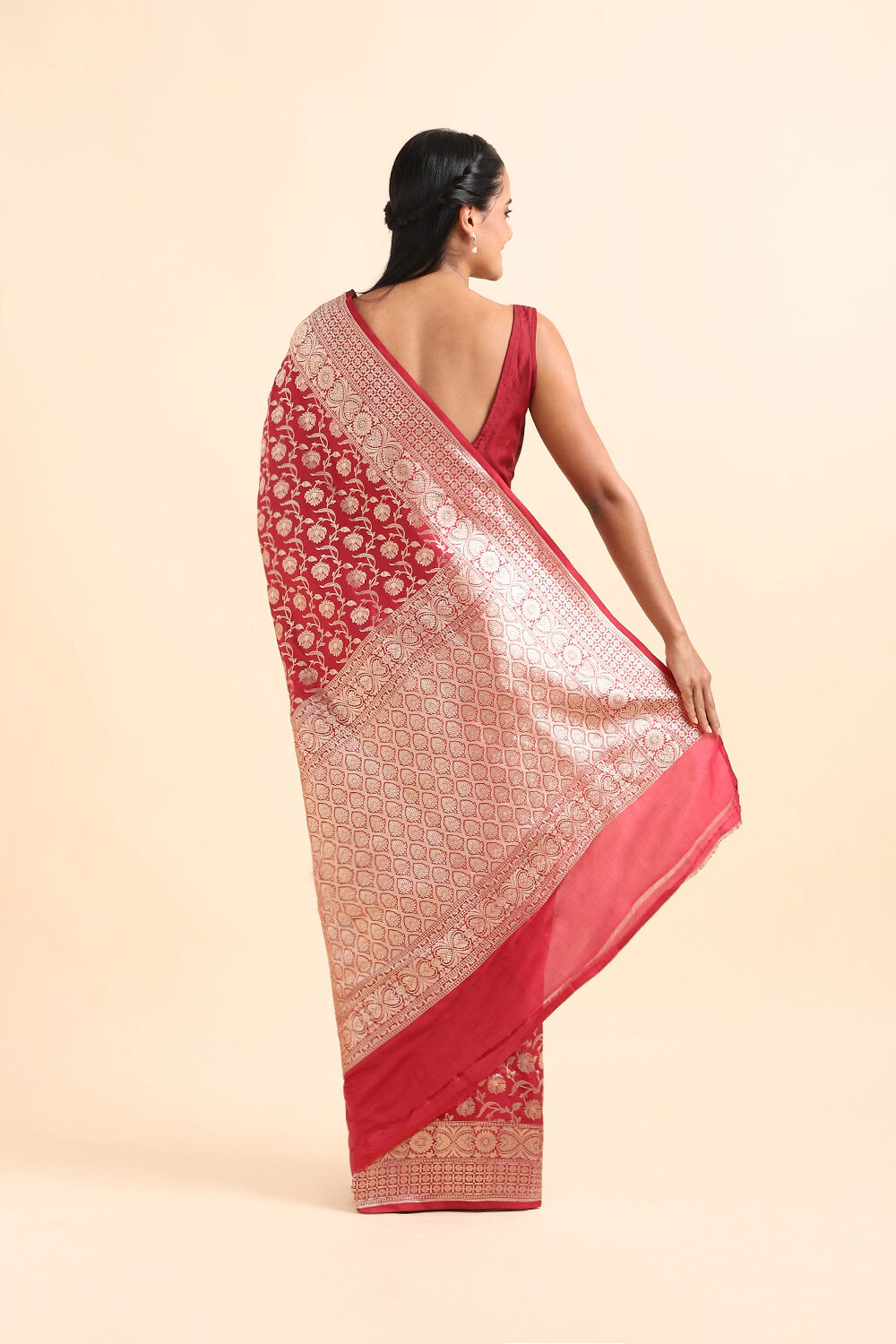 Dark Red Pure Silk Banarasi Saree image number null