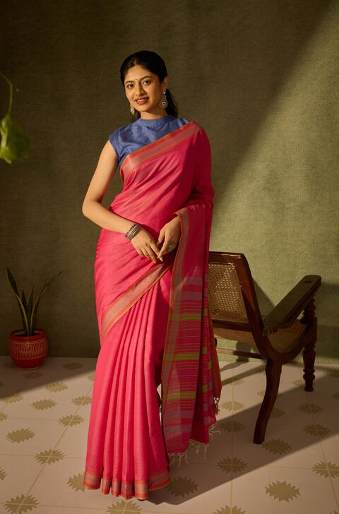 Pink Bhagalpur Woven Silk Viscose Saree