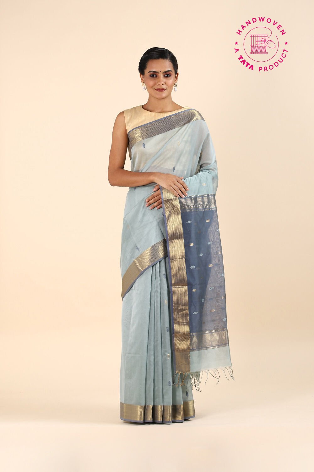 Light Blue Pure Silk Cotton Maheswari Saree image number null