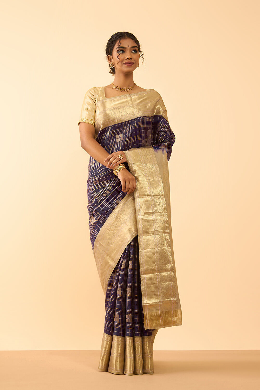 Dark Violet Woven Pure Silk Saree image number null