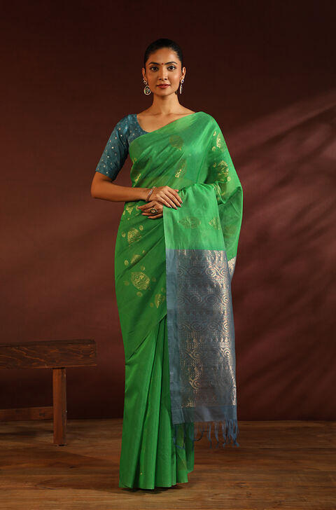 Light Green Woven Pure South Silk Cotton Saree