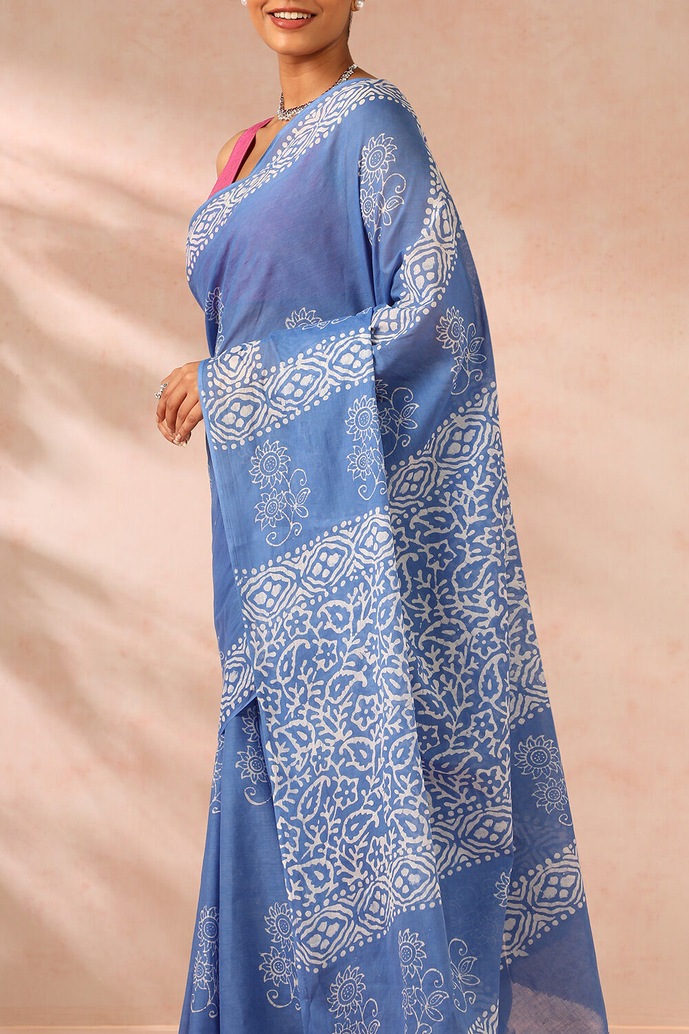 Blue Ujjain Pure Cotton Printed Saree image number null