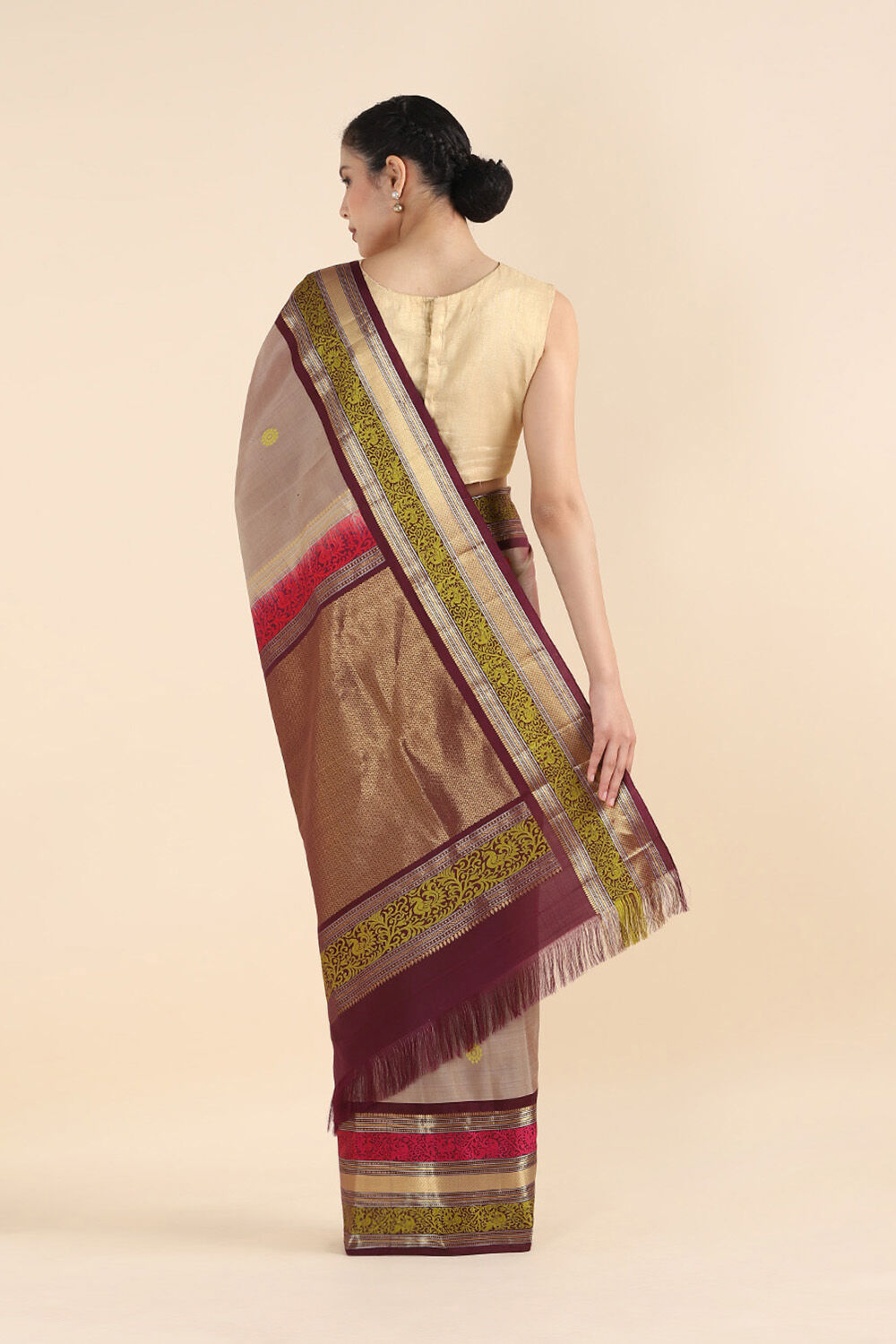 Beige Pure Soft Silk Saree image number null