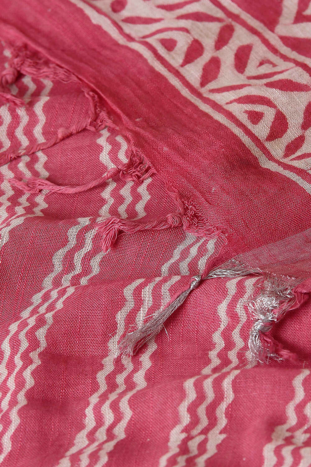 Light Pink Pure Cotton Linen Bagru Printed Saree image number null