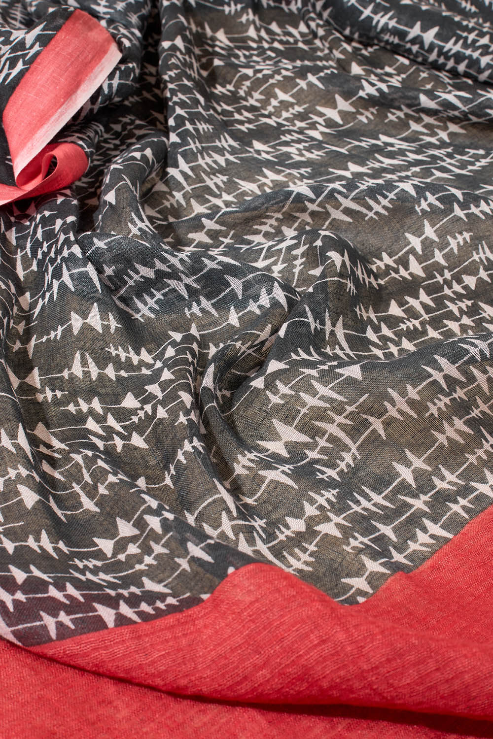 Black Screen Printed Pure Linen Saree image number null
