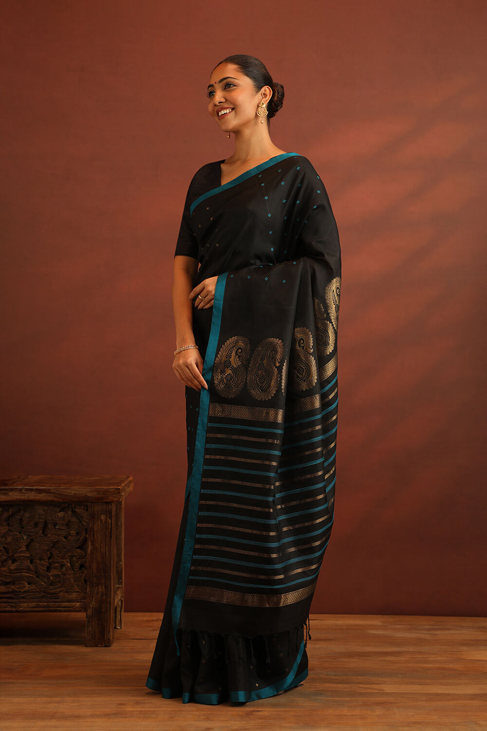 Black Woven Pure Soft Silk Saree image number null