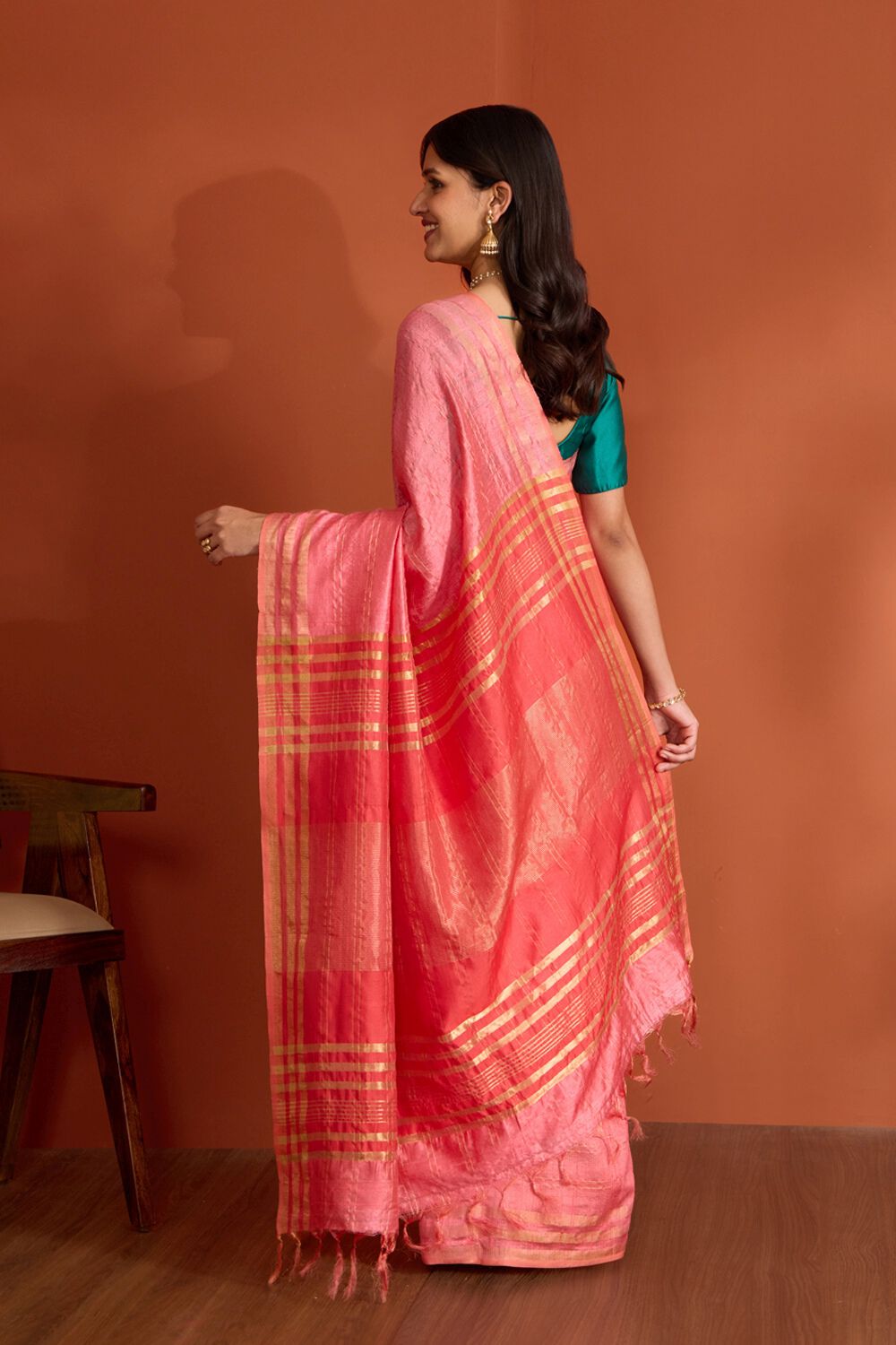 Pink Pure Tussar Silk Bhagalpur Woven Saree image number null