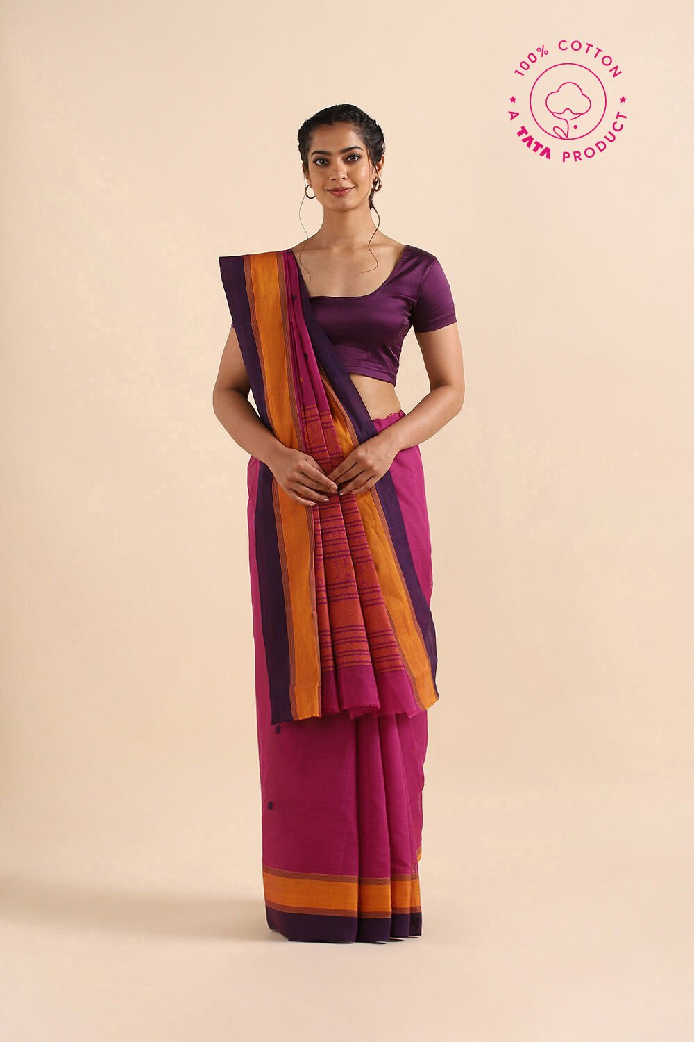 Dark Pink Pure Cotton South Saree image number null