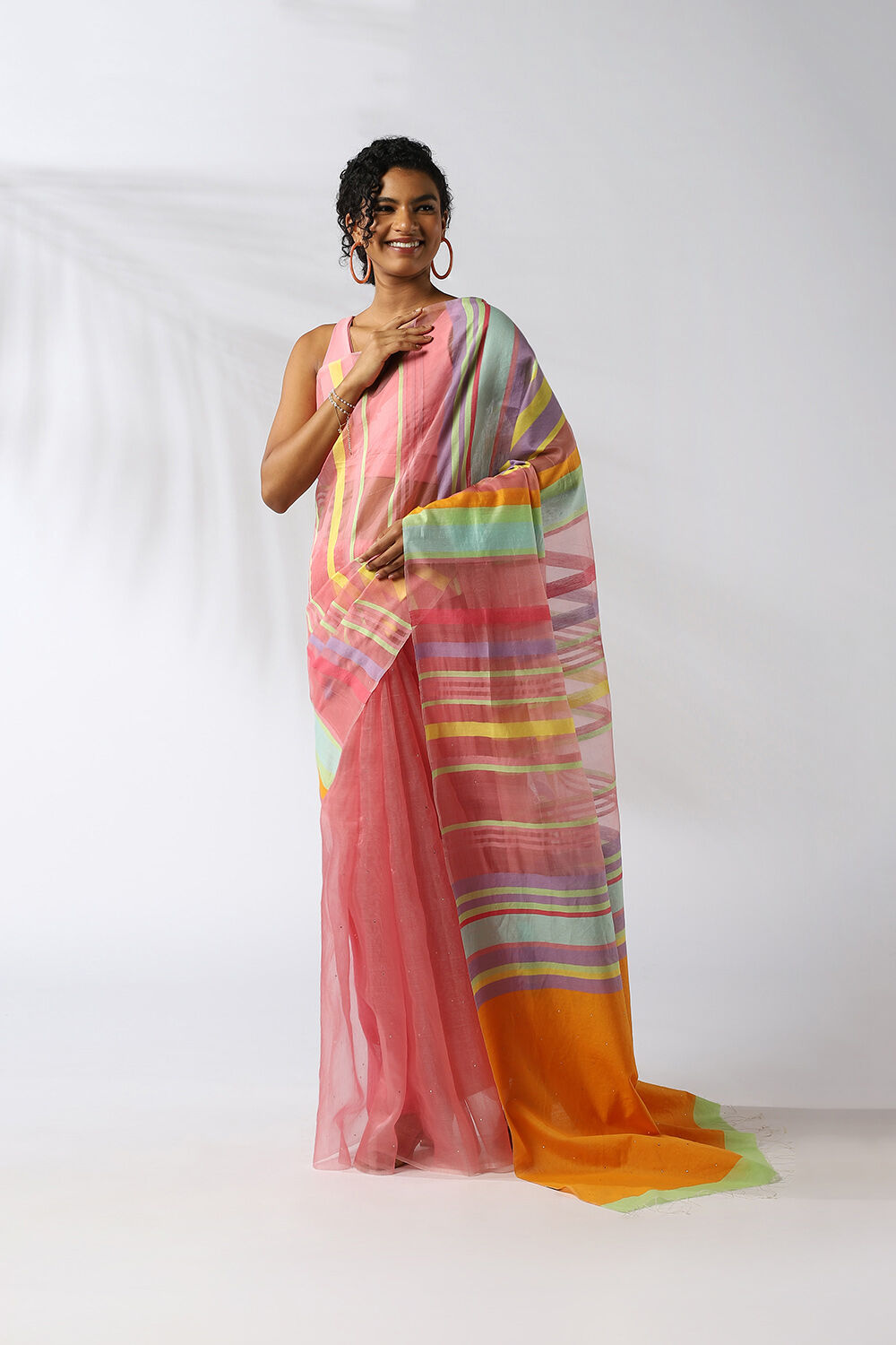 Light Red Pure Organza Cotton Embroidered Saree image number null