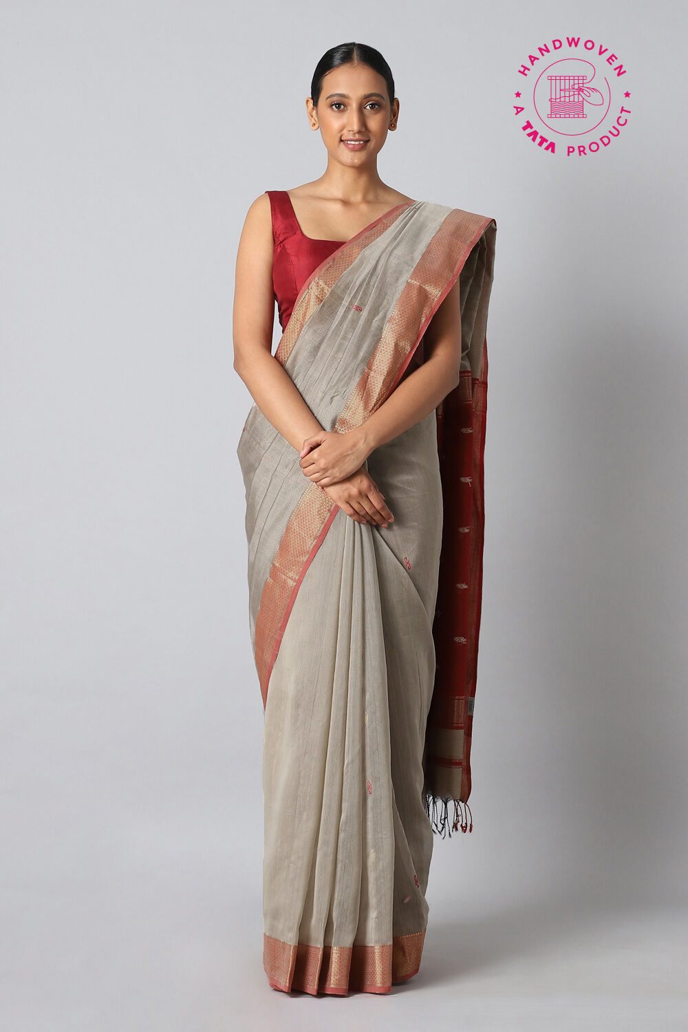 Grey Pure Silk Cotton Maheswari Saree image number null