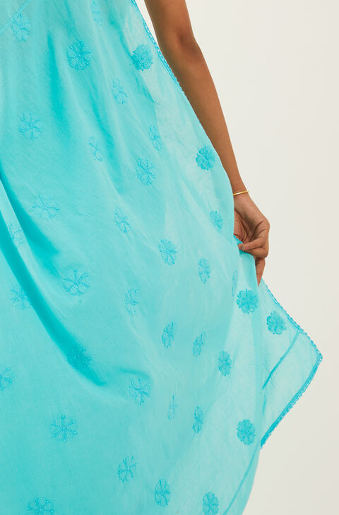 Blue Pure Cotton Chikankari Saree