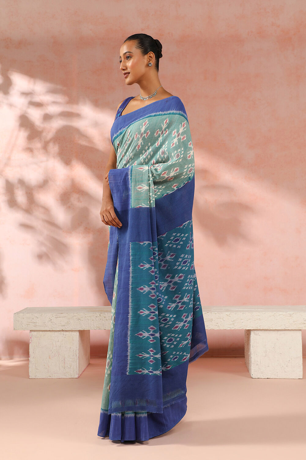 Light Green Pure Cotton Pochampalli Ikat Saree image number null