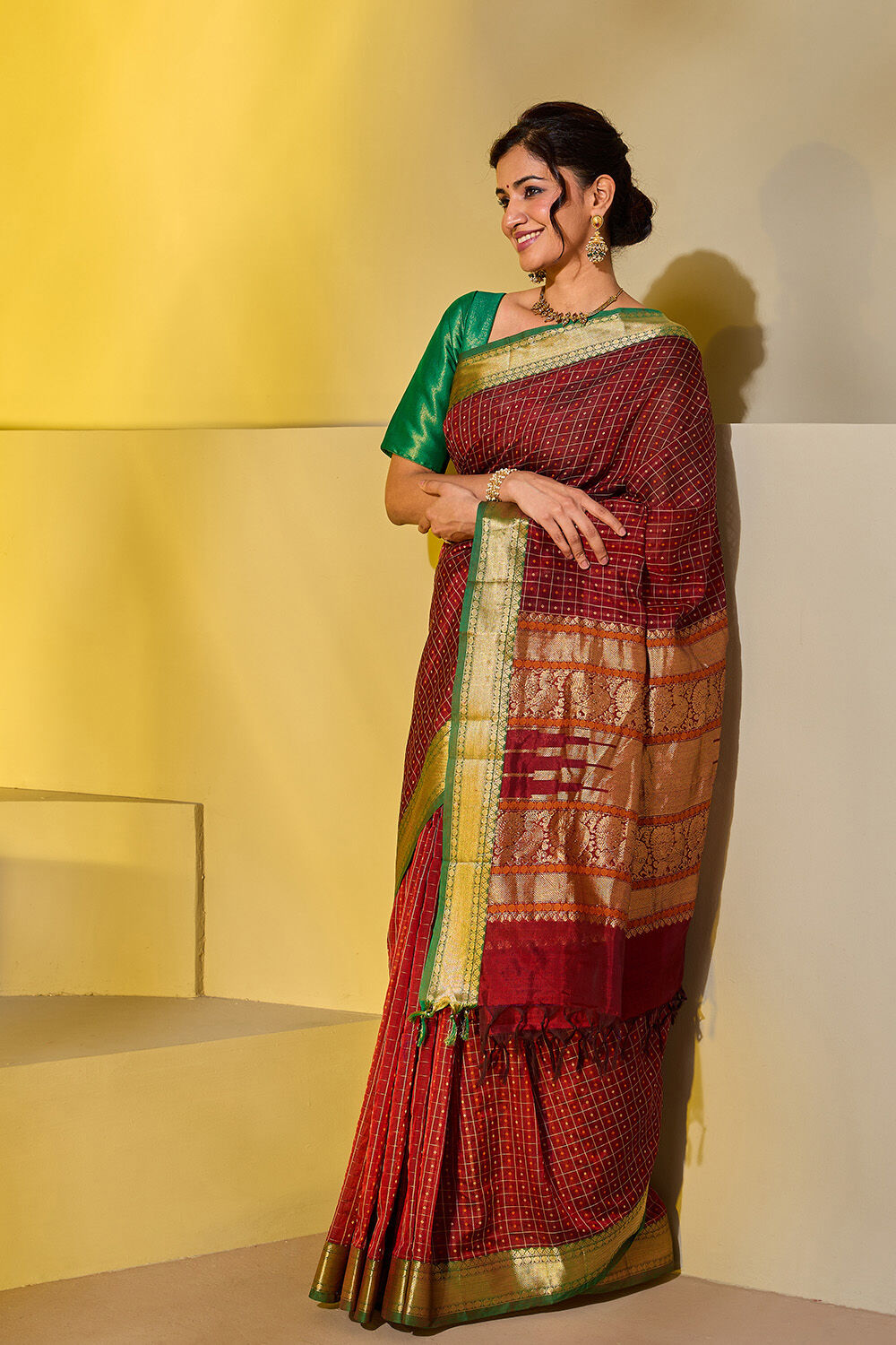 Dark Red Woven Pure Silk Cotton Saree image number null