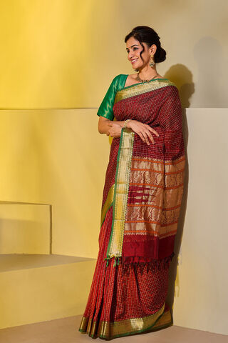 Dark Red Woven Pure Silk Cotton Saree thumbnail image number null