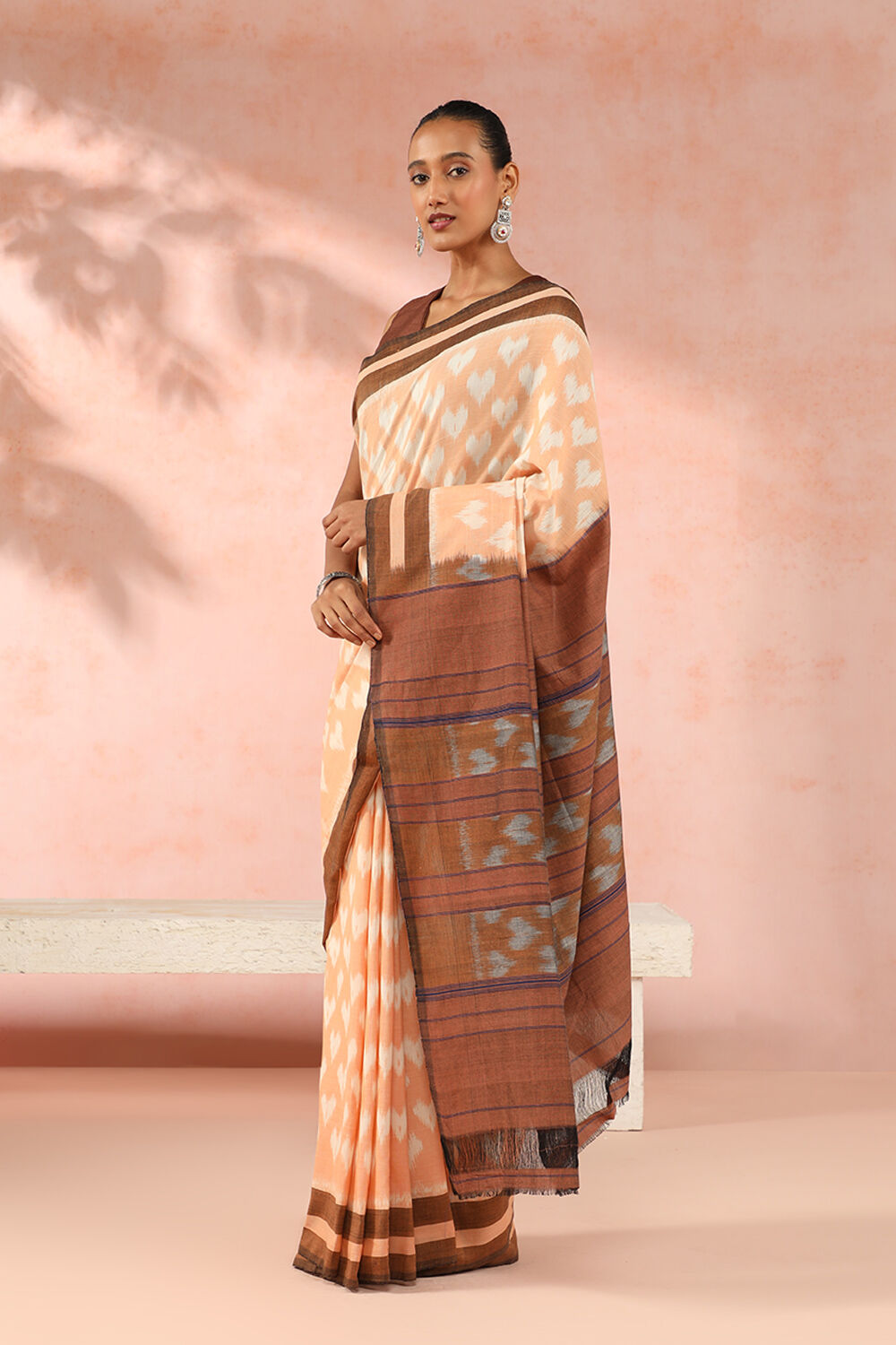 Orange Pure Cotton Pochampalli Ikat Saree image number null