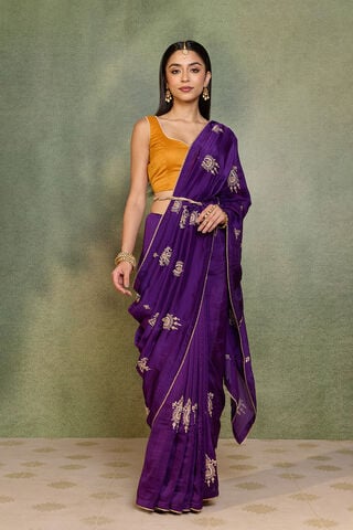 Dark Violet Embroidered Pure Viscose Saree thumbnail image number null